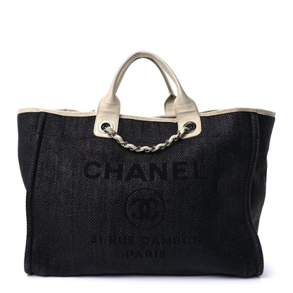 Chanel Woven Straw Raffia Medium Deauville Tote Black White 1 of 8