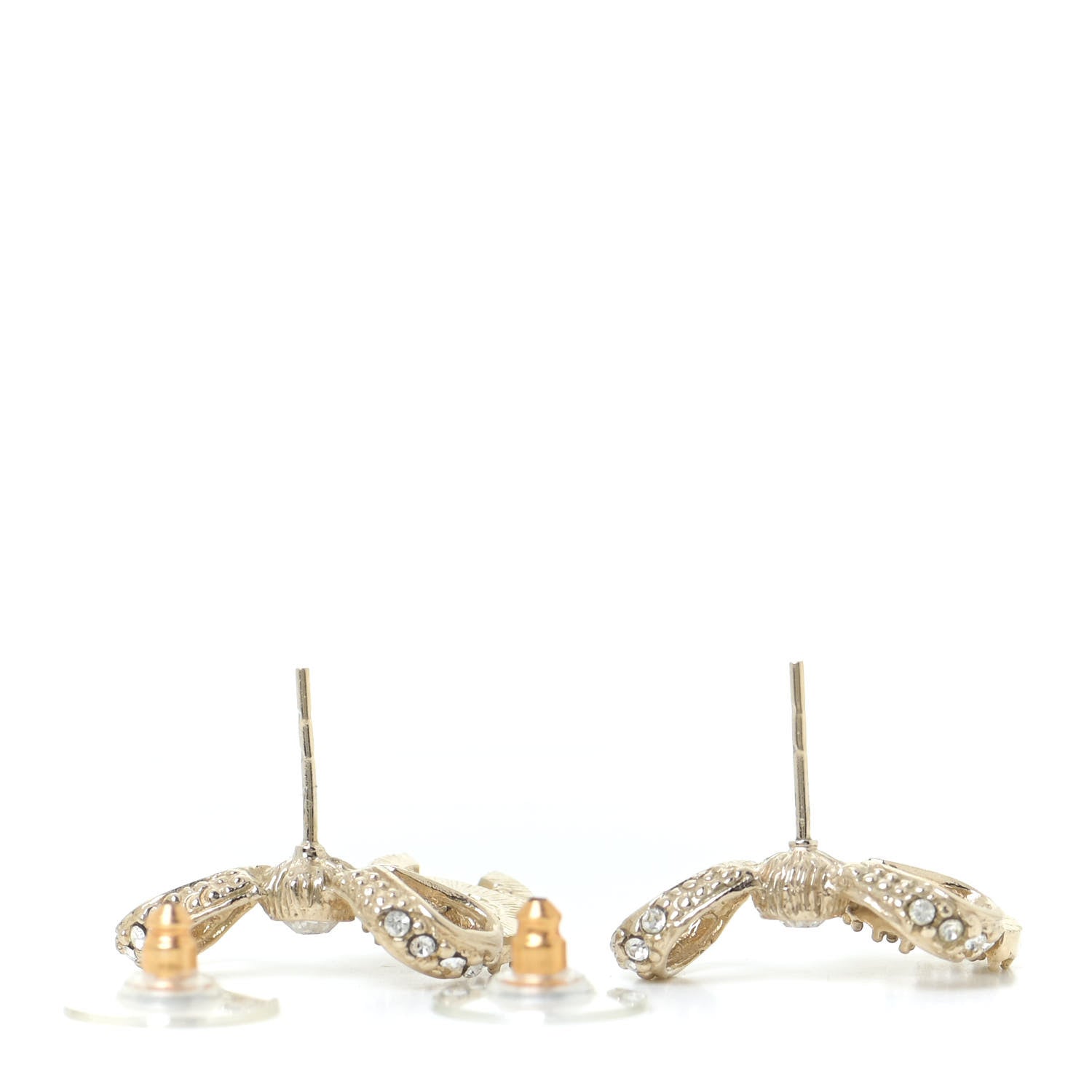 Chanel Crystal CC Bow Drop Earrings Gold 3 of 4