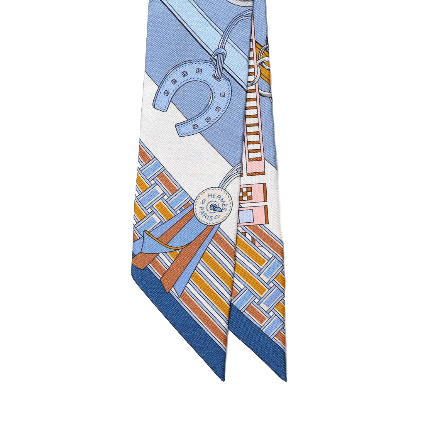 Hermes Silk Brides et Gris Twilly Gris Bleu Jean White Miel 2 of 4