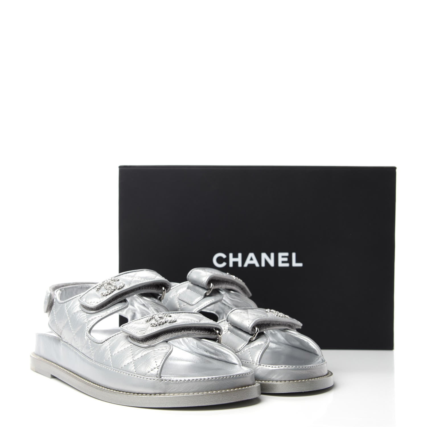 Chanel Iridescent Lambskin Velcro Dad Sandals 38.5 Silver 9 of 9