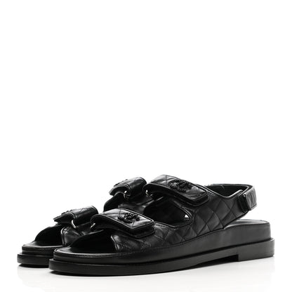Chanel Lambskin Velcro Dad Sandals 40.5 Black 3 of 9