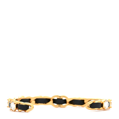 Chanel Lambskin Crystal CC Cuff Bracelet Black Gold 3 of 5
