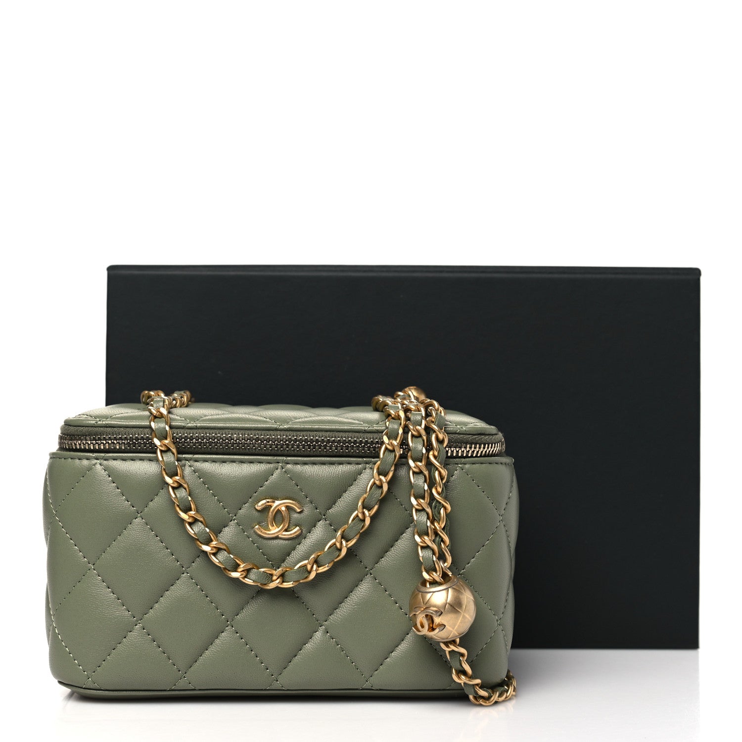 Chanel Lambskin Quilted Small Pearl Crush Vanity Case With Chain  Green 12 of 12