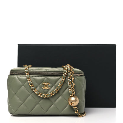 Chanel Lambskin Quilted Small Pearl Crush Vanity Case With Chain  Green 12 of 12