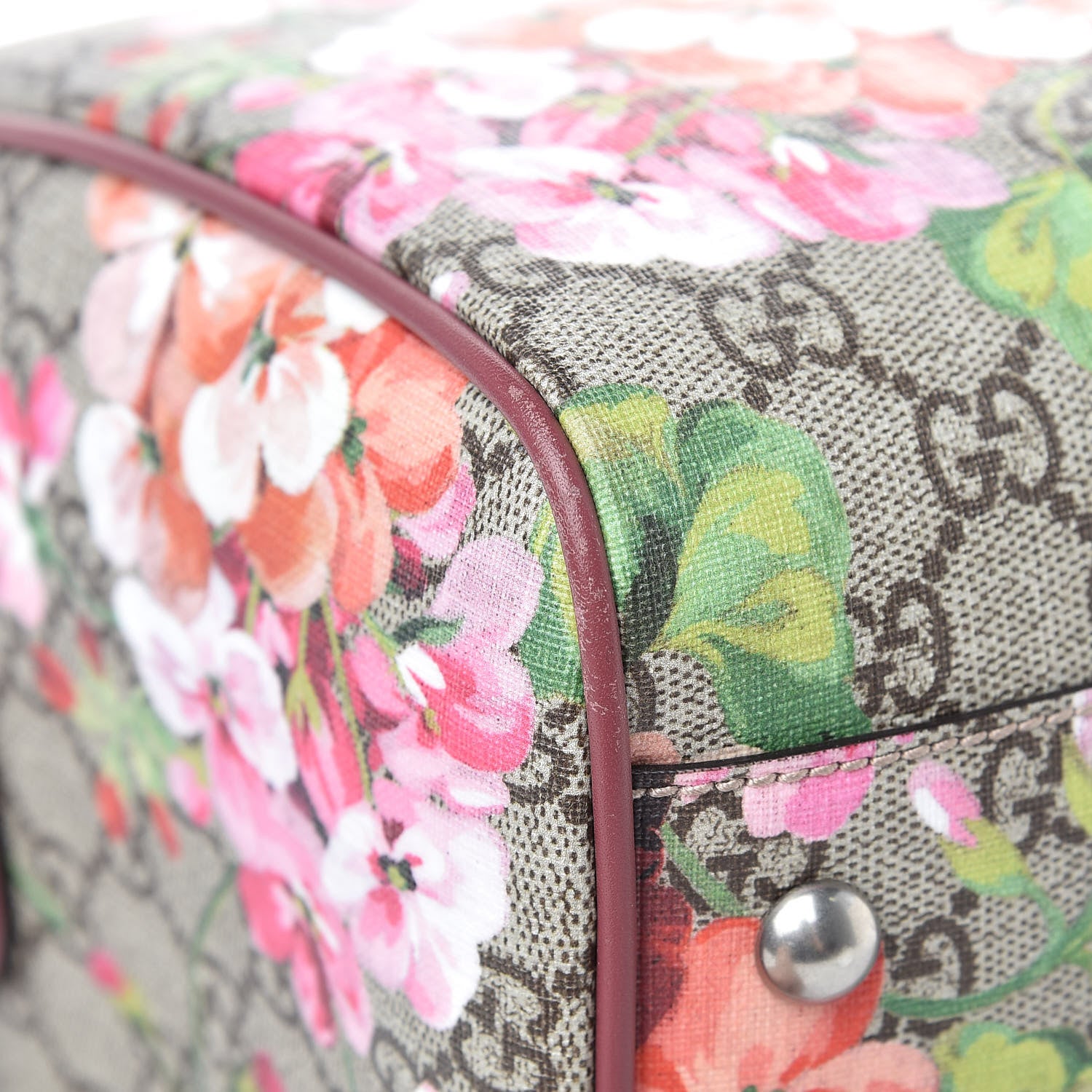 Gucci GG Supreme Monogram Blooms Medium Boston Beige Multicolor Dry Rose 9 of 12