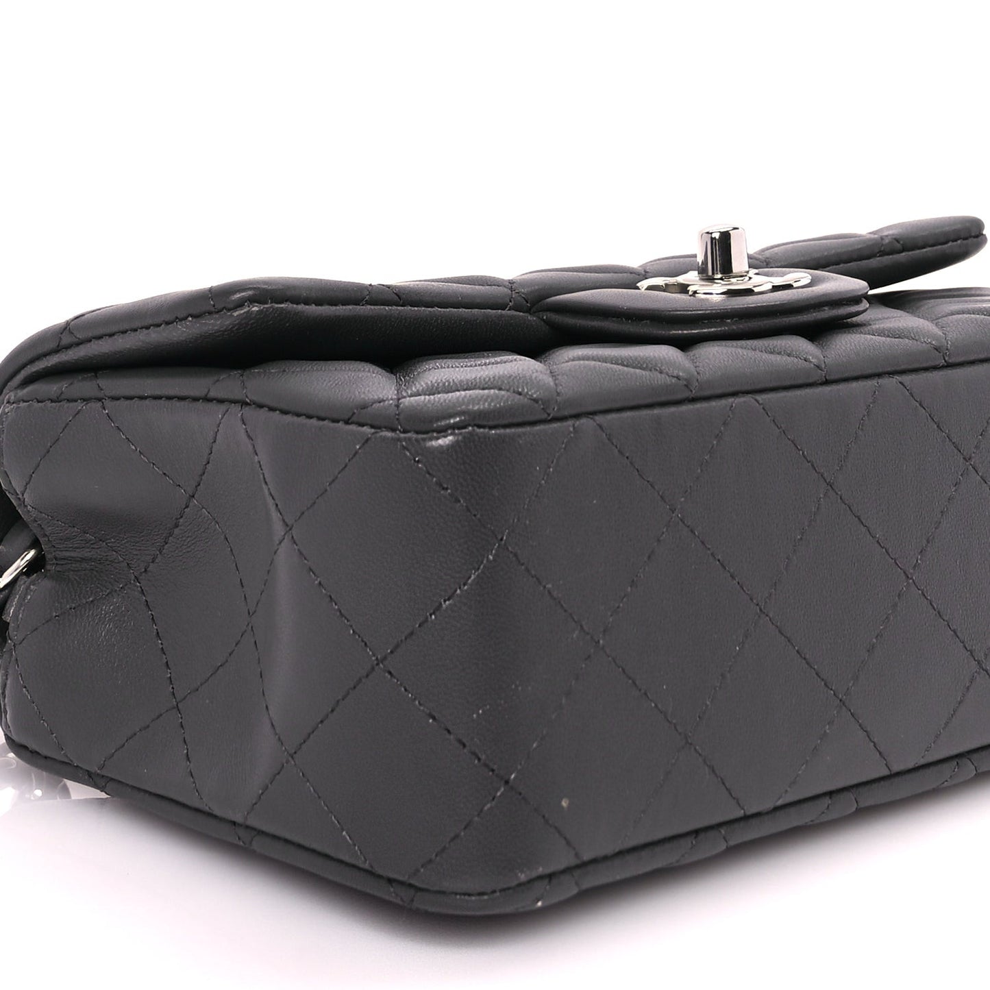 Lambskin Quilted Mini Rectangular Flap Dark Grey