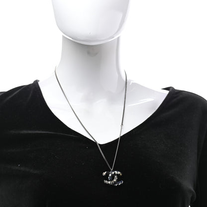 Chanel Tweed Ruthenium CC Pendant Necklace Black Silver 2 of 7