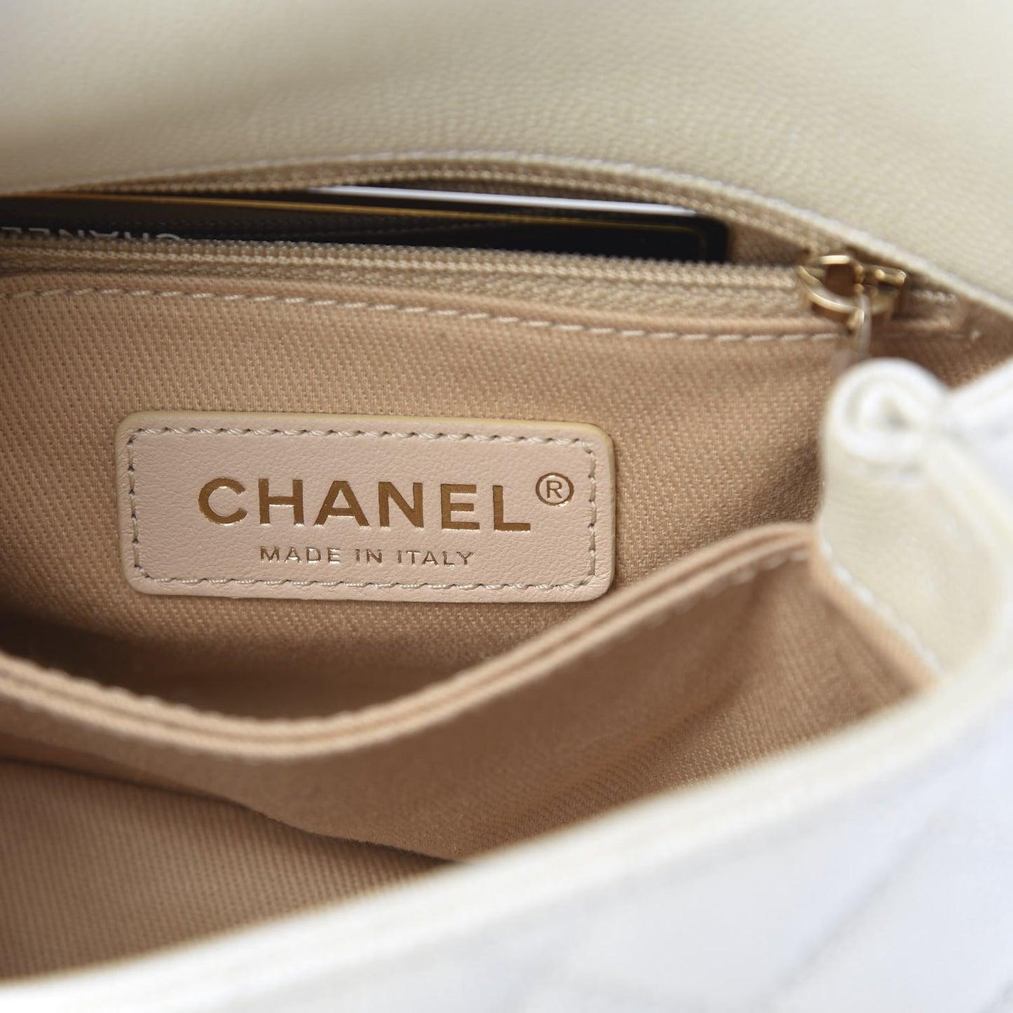 Iridescent Caviar Quilted Extra Mini Coco Handle Flap Ivory