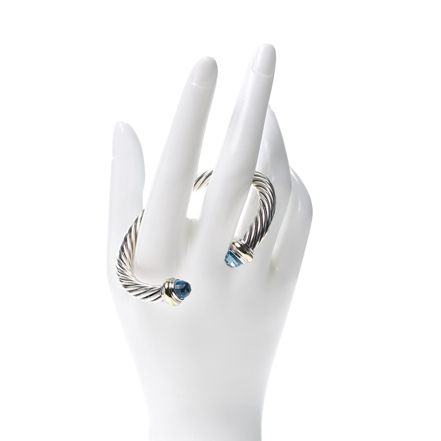 Sterling Silver 14K Yellow Gold Blue Topaz 7mm Cable Classics Bracelet