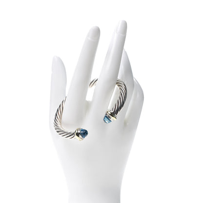 David Yurman Sterling Silver 14K Yellow Gold Blue Topaz 7mm Cable Classics Bracelet 2 of 4