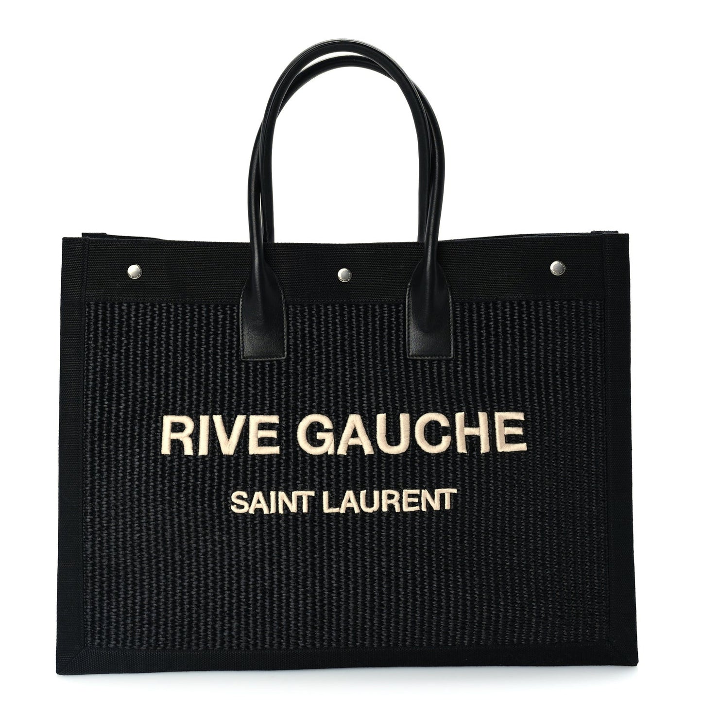 Raffia Linen Calfskin Rive Gauche Tote  Black