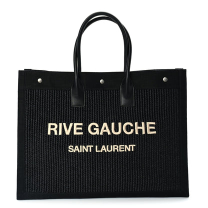 Saint Laurent Raffia Linen Calfskin Rive Gauche Tote  Black 1 of 8