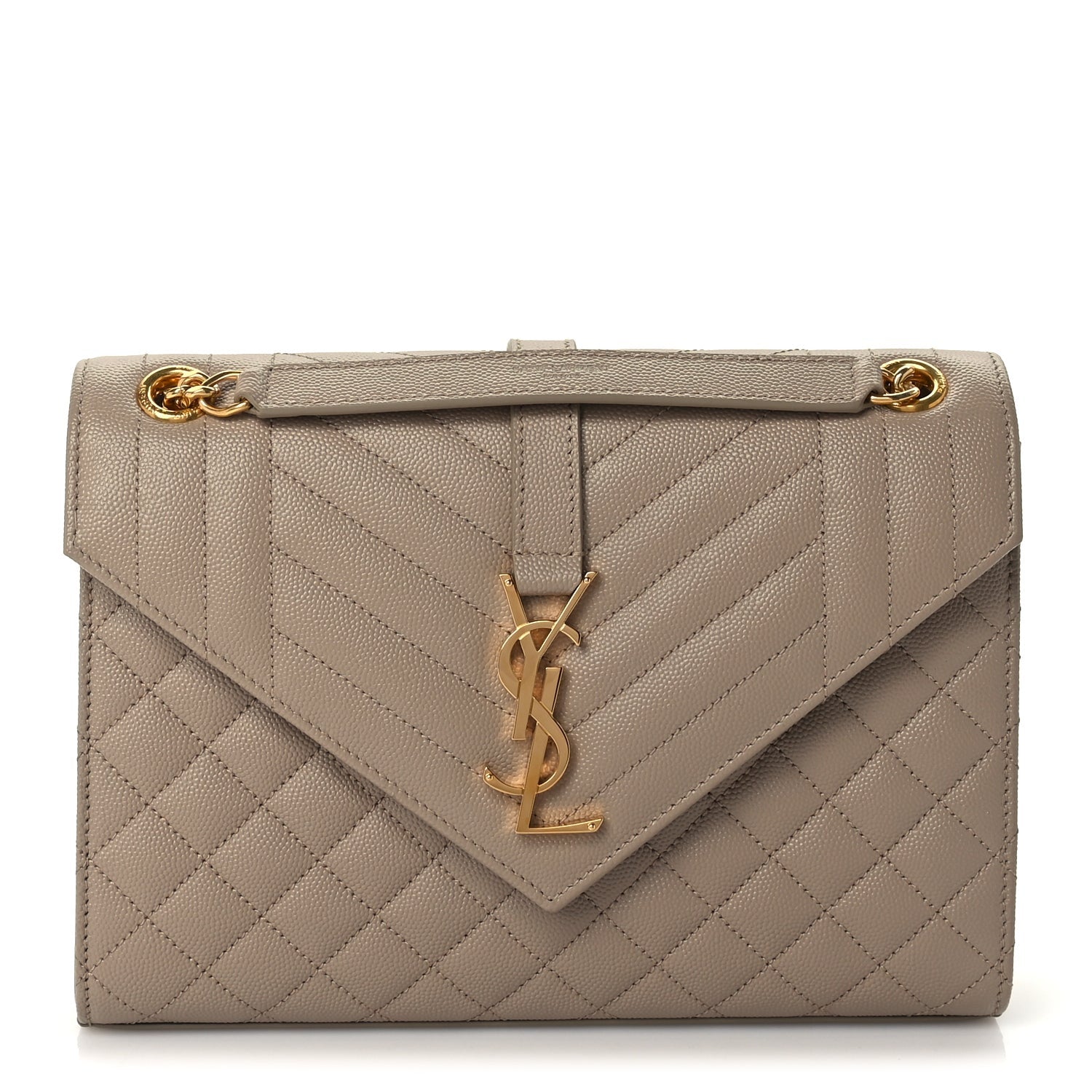 Saint Laurent Grain De Poudre Textured Mixed Matelasse Medium Triquilt Monogram Satchel Dark Beige 1 of 8