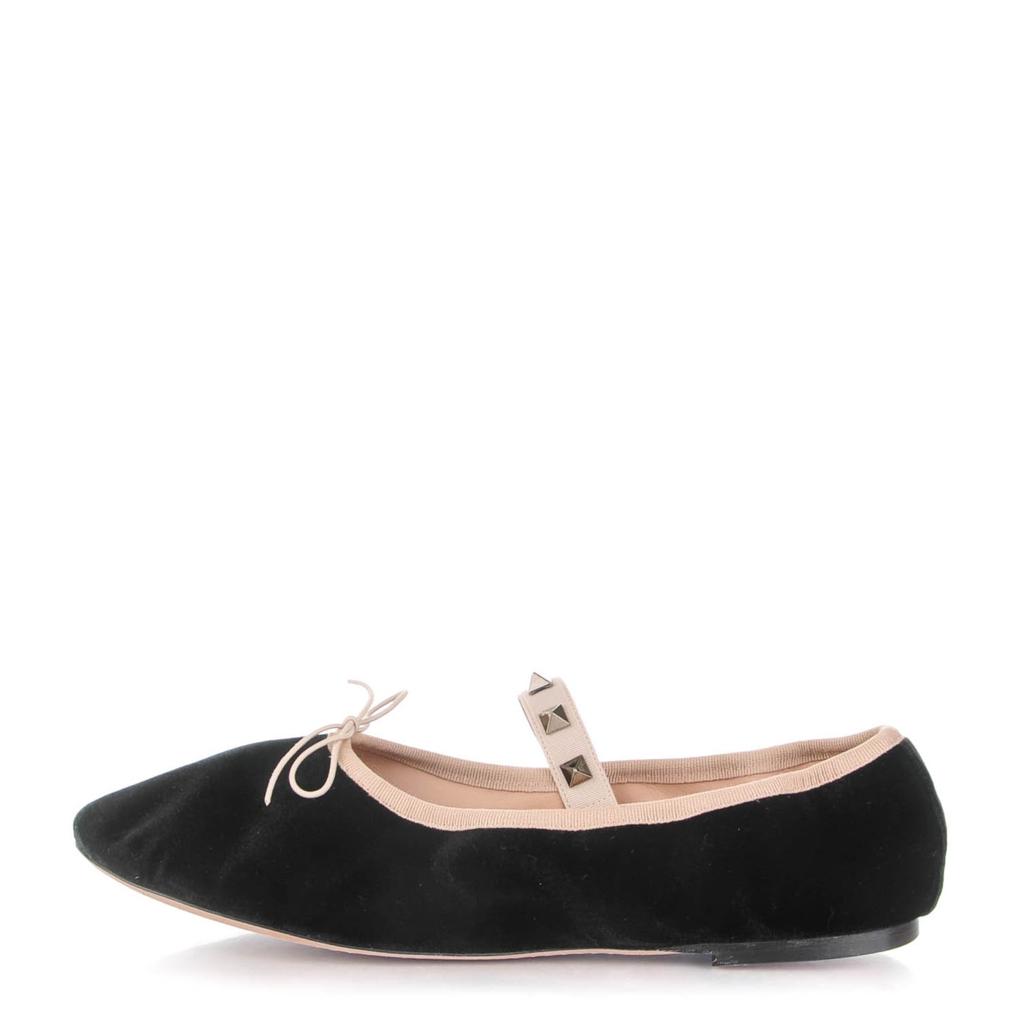 Velvet Rockstud Cross Strap Ballerina Flats 40 Black