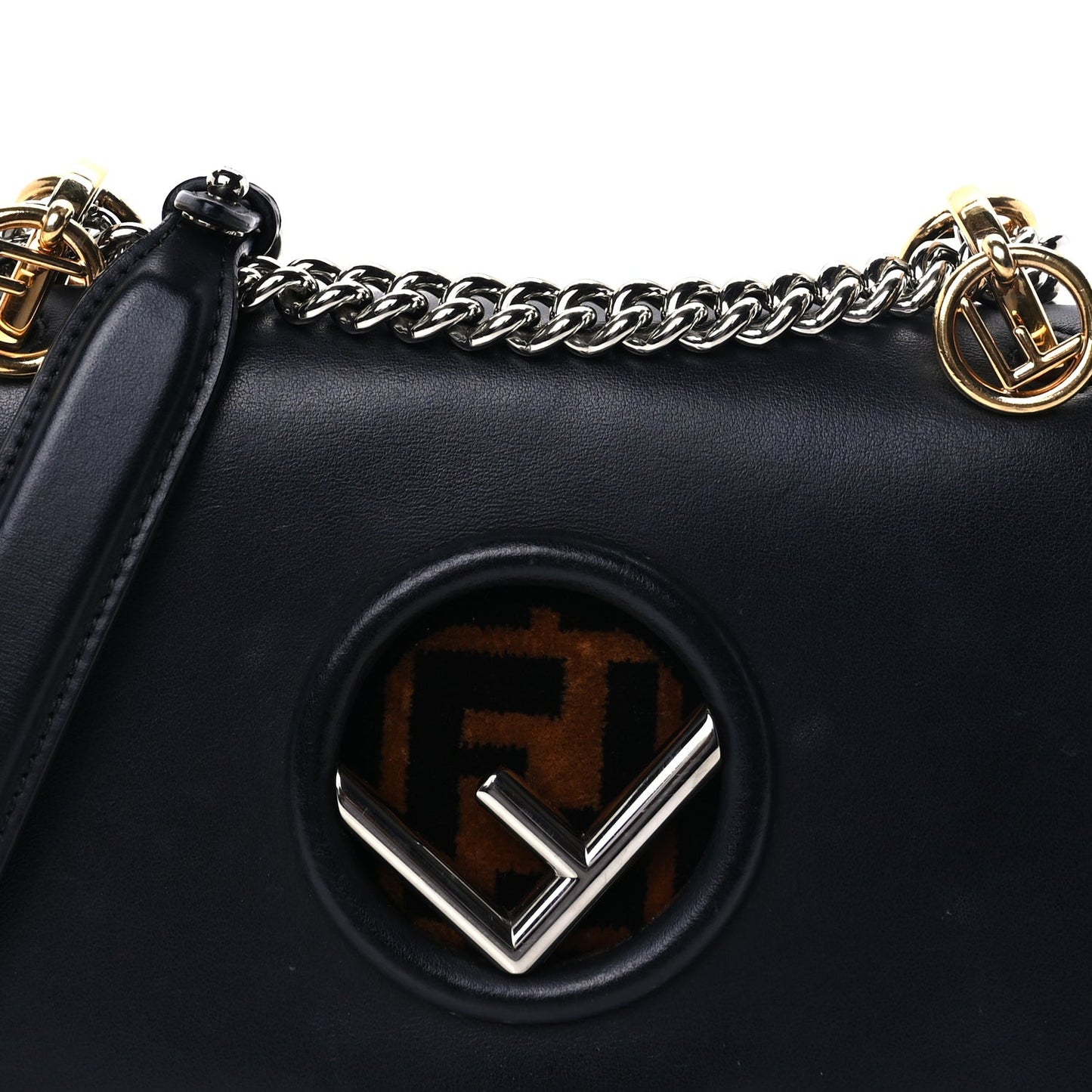 Vitello Century Velvet F is  FF Small Kan I Shoulder Bag Black Tobacco