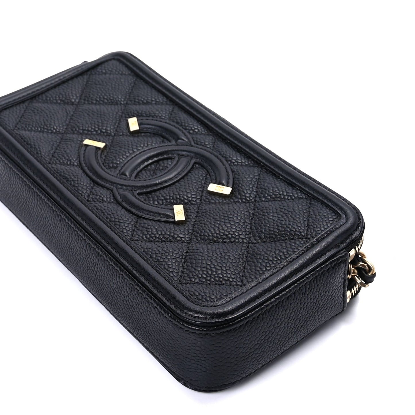 Caviar Quilted CC Filigree Clutch With Chain Black
