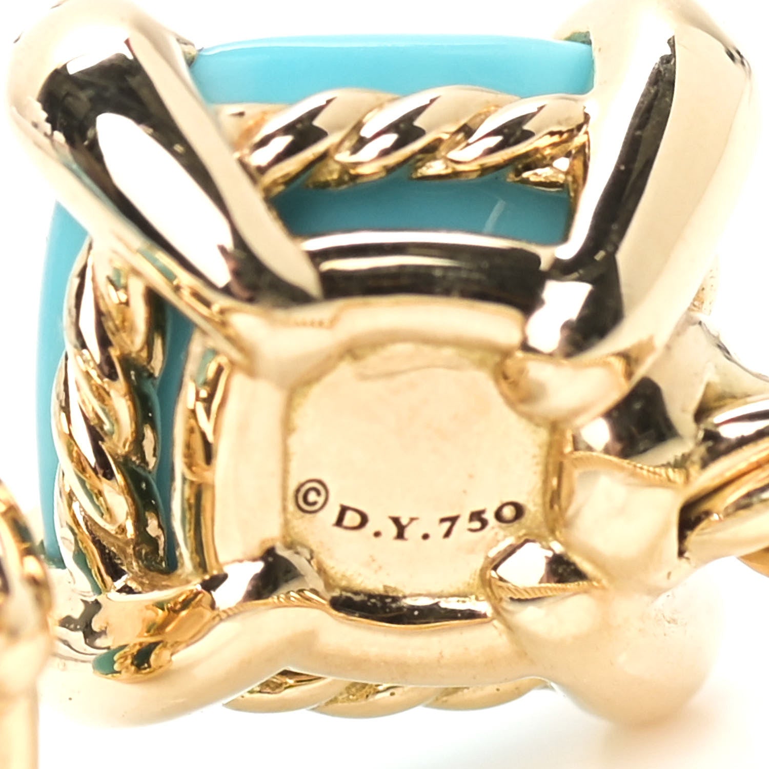 David Yurman 18K Yellow Gold Diamond Turquoise Chatelaine Bypass Ring 52 6 5 of 6