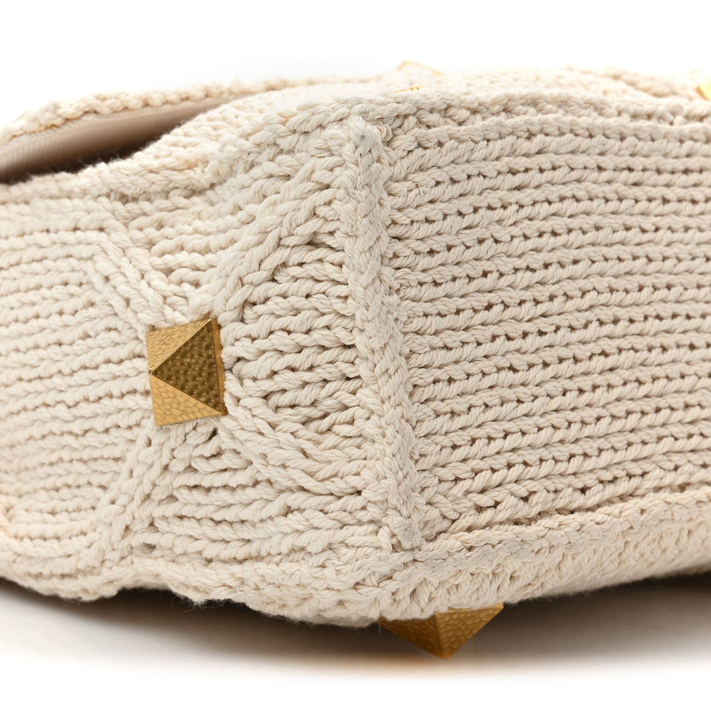 Knit Large Roman Stud Shoulder Bag Ecru