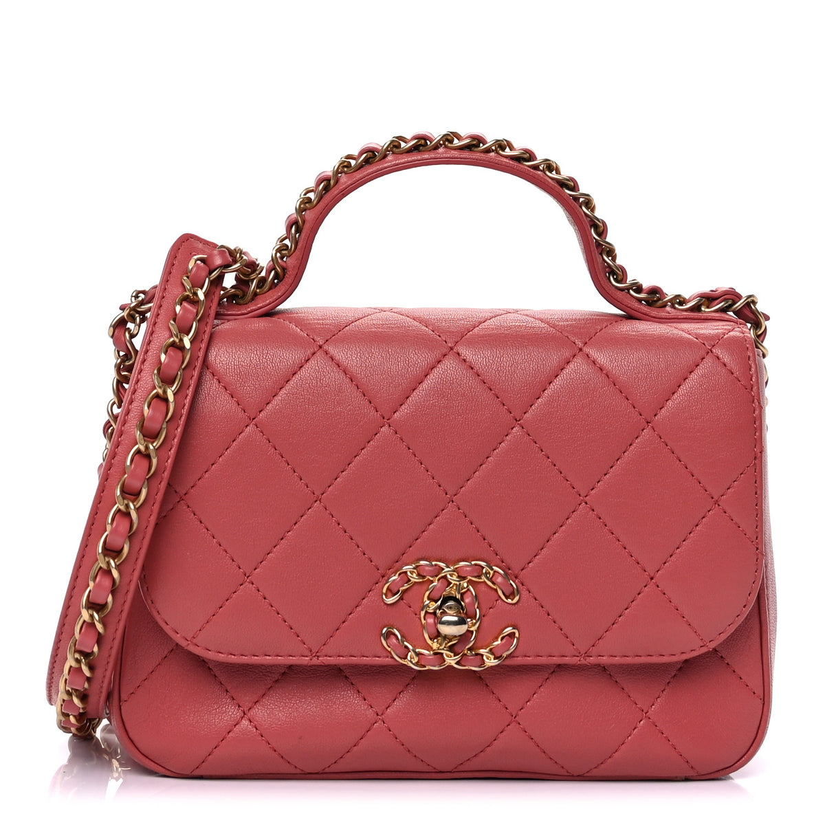 Chanel Lambskin Quilted Small Chain Infinity Top Handle Flap Pink 1 of 8