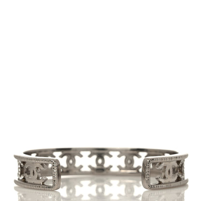 Chanel Metal Crystal CC Cuff Bracelet Silver 3 of 4