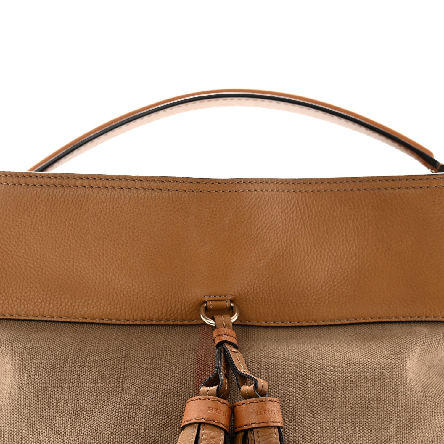 Burberry Grainy Calfskin Canvas Mega Check Medium Ashby Tassel Hobo Saddle Brown 9 of 12