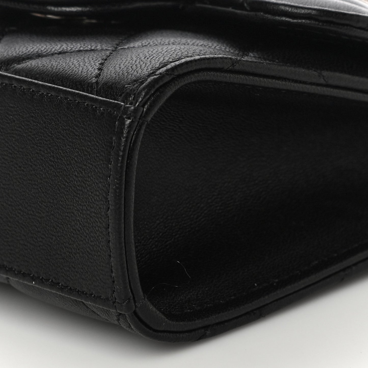 Lambskin Quilted Top Handle Flap Clutch With Chain Black