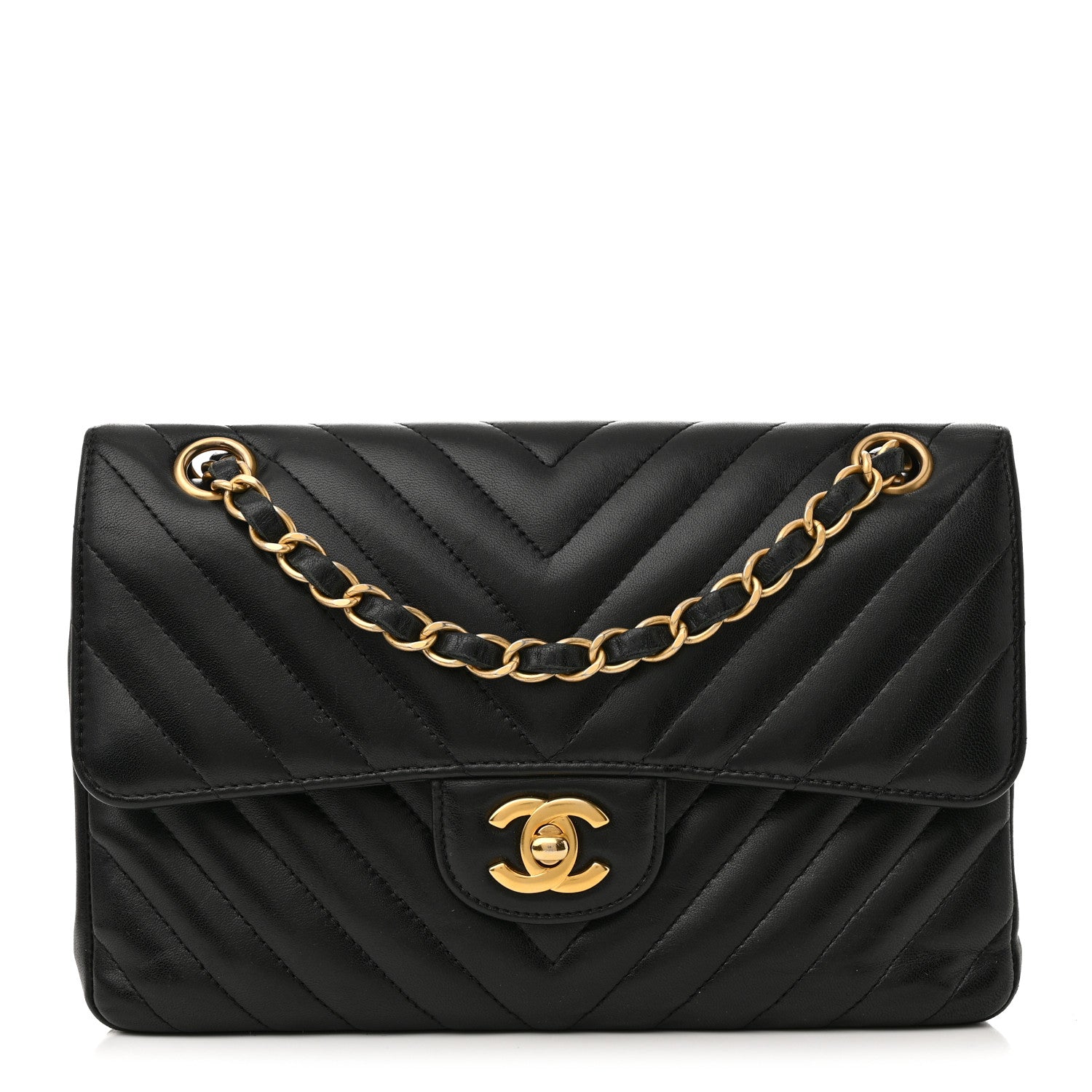 Chanel Lambskin Chevron Quilted Small Double Flap Black 1 of 14