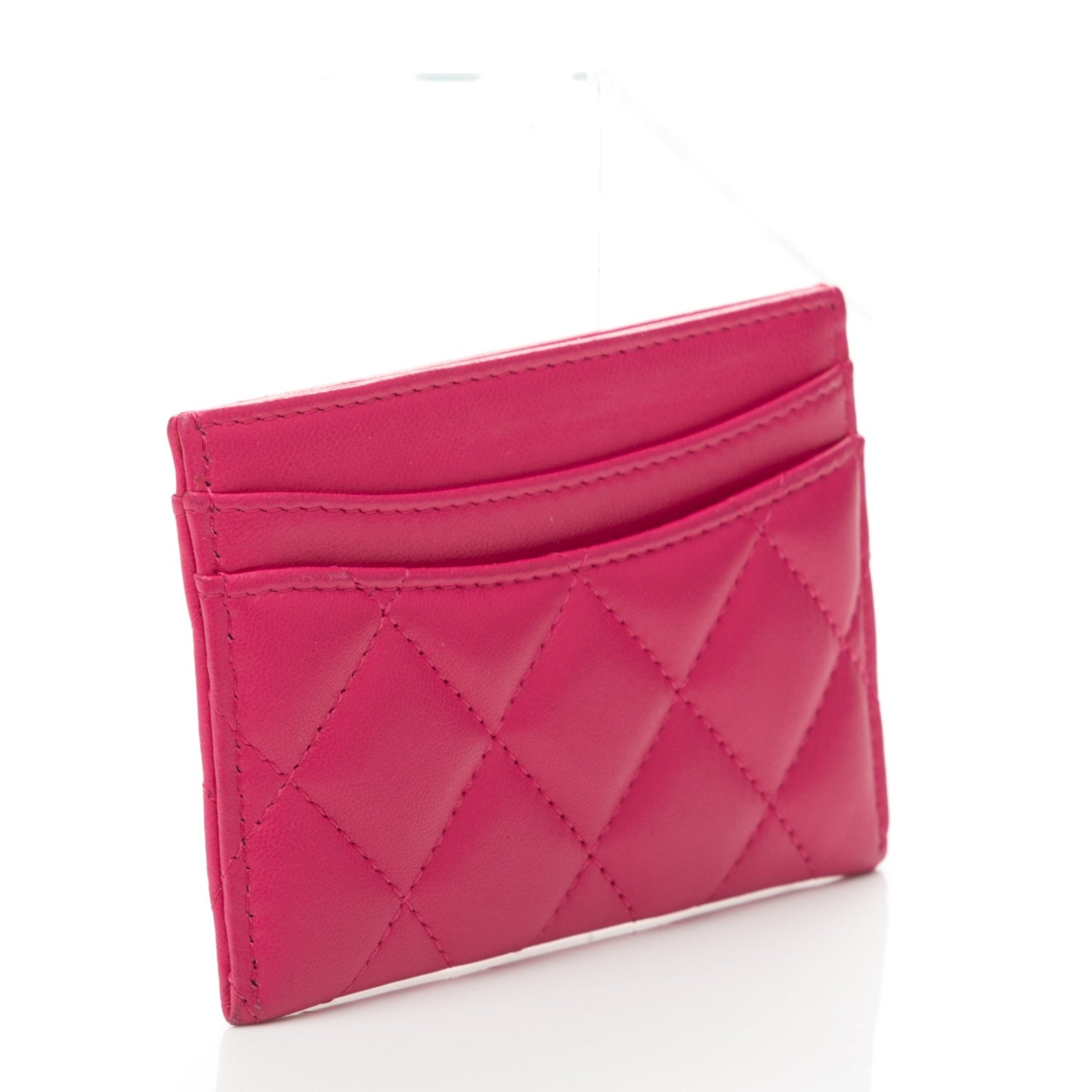 Lambskin Quilted Card Holder Fuchsia