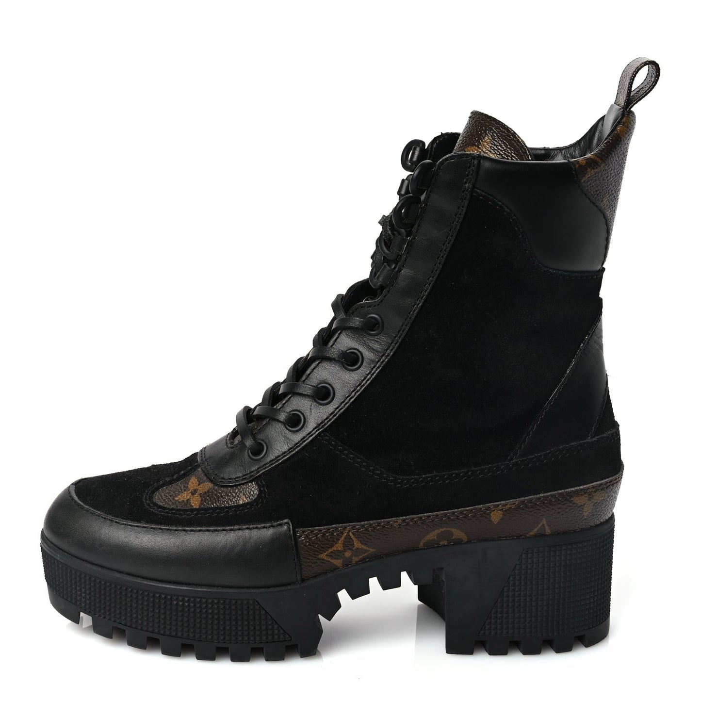 Suede Calfskin Monogram Laureate Platform Desert Boots 36.5 Black