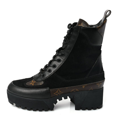 Louis Vuitton Suede Calfskin Monogram Laureate Platform Desert Boots 36.5 Black 1 of 7