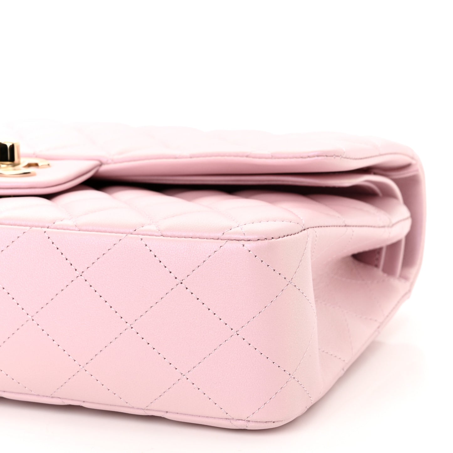 Iridescent Calfskin Quilted Medium Double Flap Light Pink