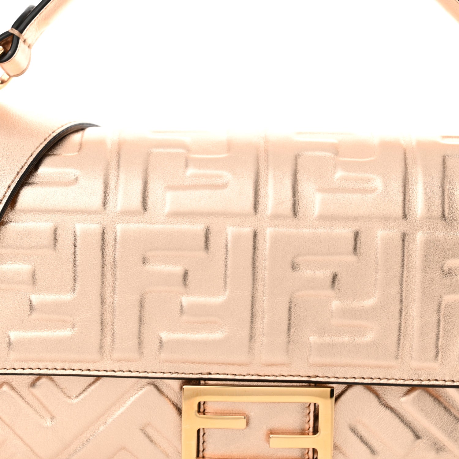 Fendi Vitello Laminato FF 1974 Embossed Baguette Rame 7 of 9