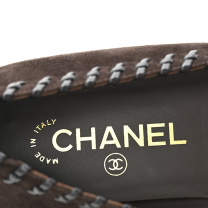 Chanel Suede Lambskin CC Cap Toe Stitched Flats 40 Brown 8 of 9