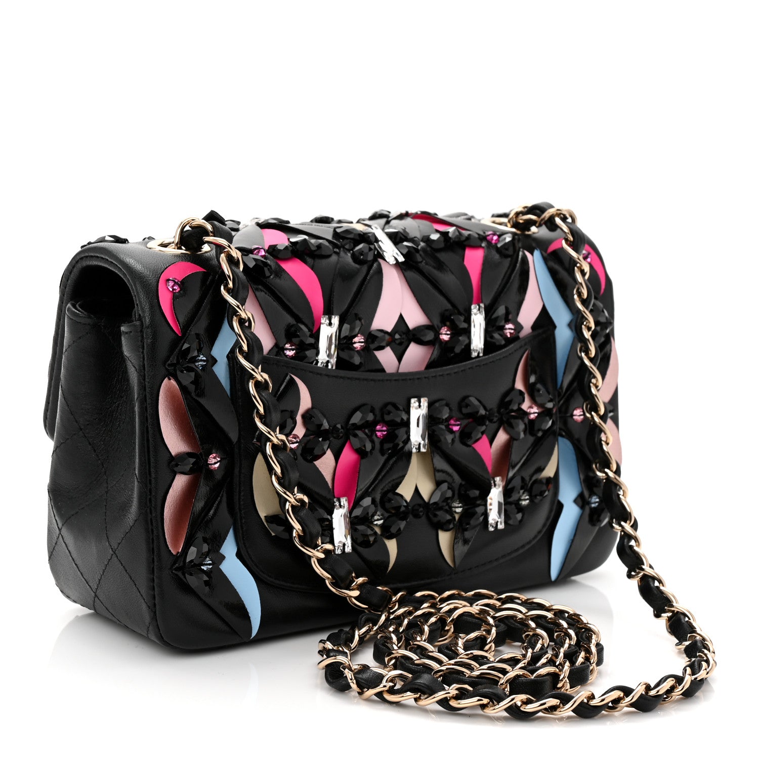Chanel Lambskin Crystal Mini Rectangular Flap Black Multicolor 3 of 11
