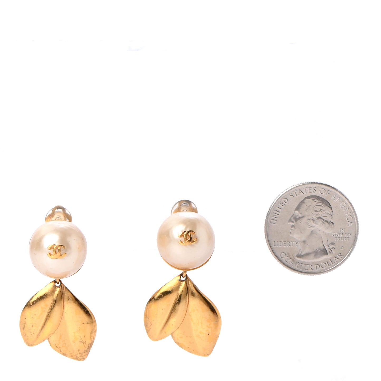 Pearl Leaf CC Clip On Earrings Gold