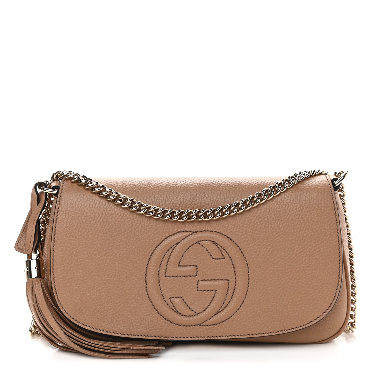 Pebbled Calfskin Medium Soho Flap Crossbody Camelia