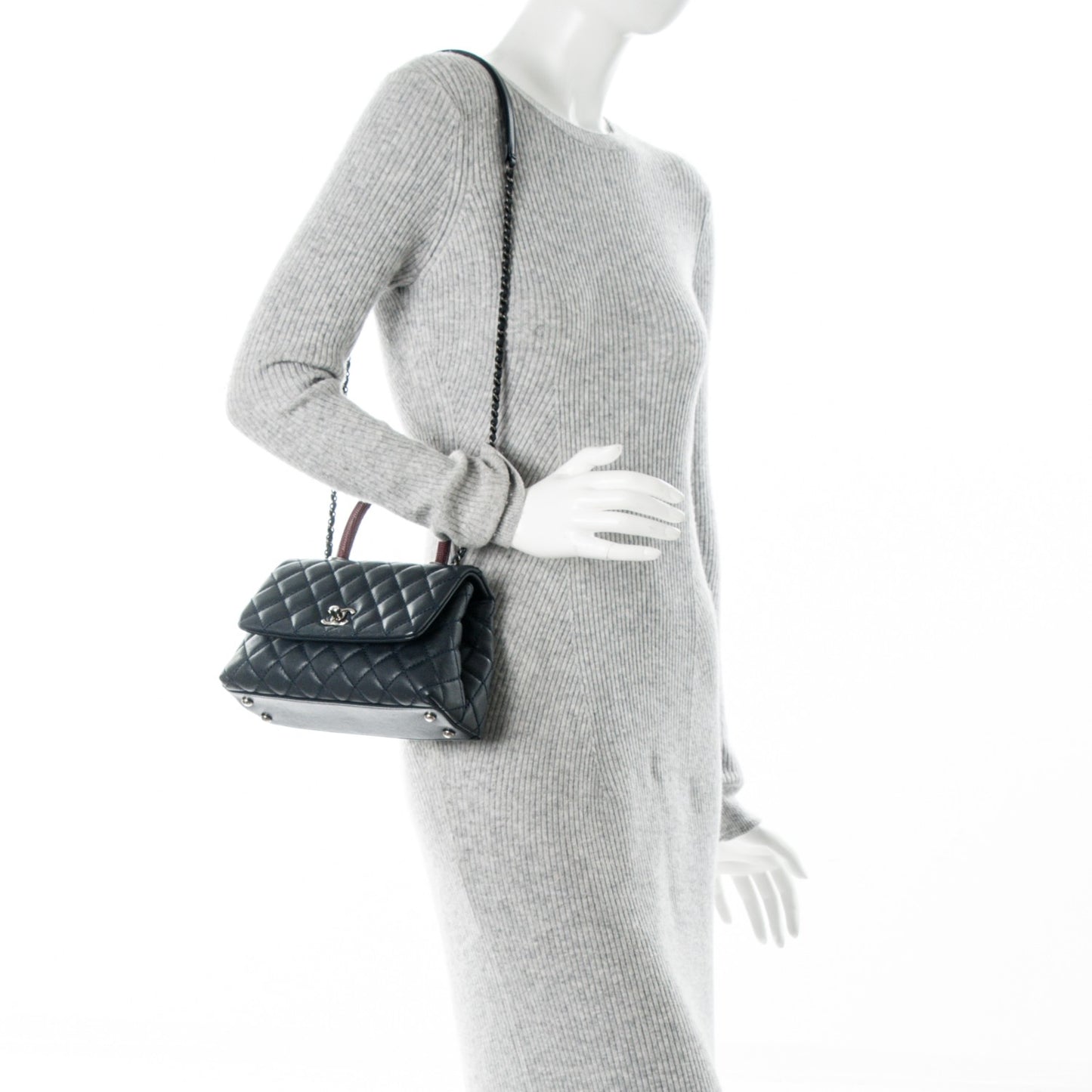 Caviar Lizard Quilted Mini Coco Handle Flap Navy