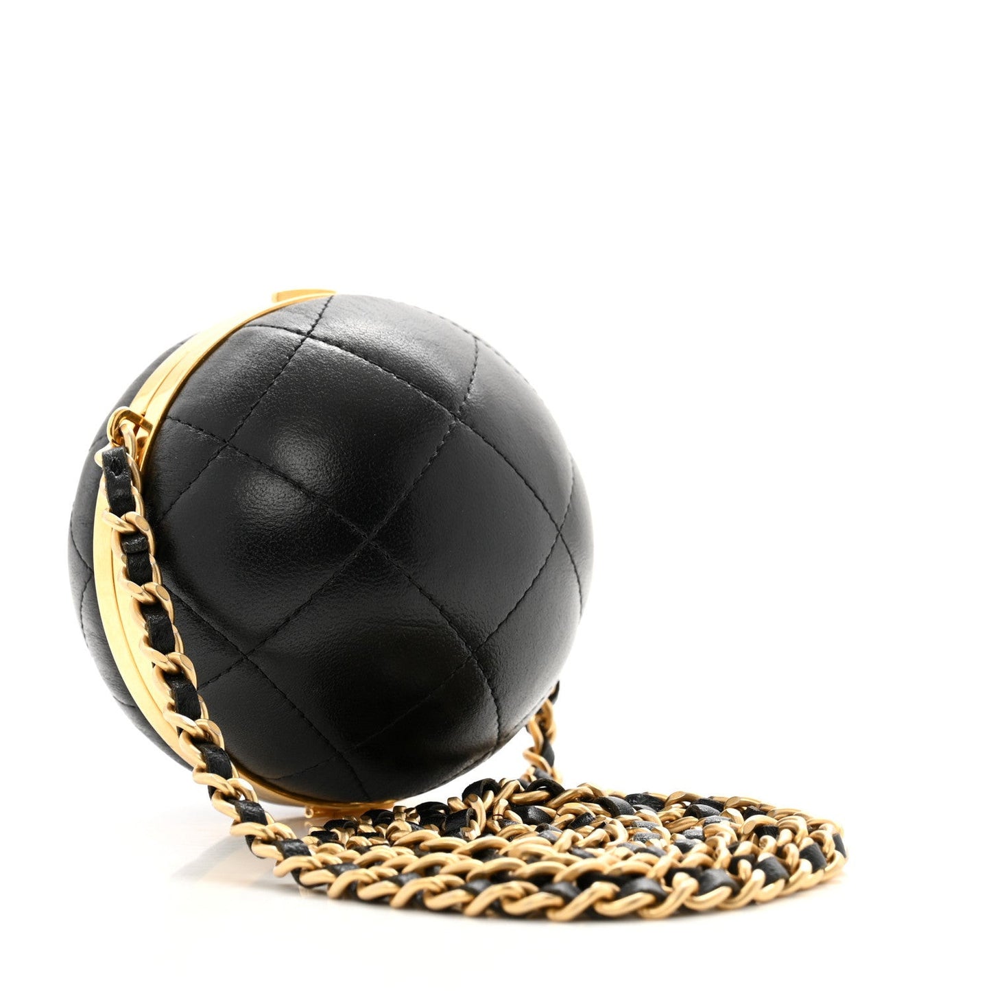 Lambskin Quilted Sphere Minaudiere Chain Clutch Black