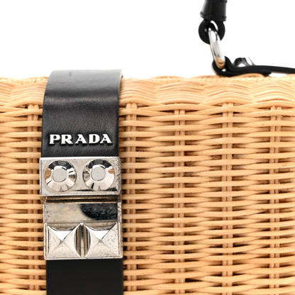 Prada Wicker Top Handle Shoulder Bag Naturale Black 7 of 10