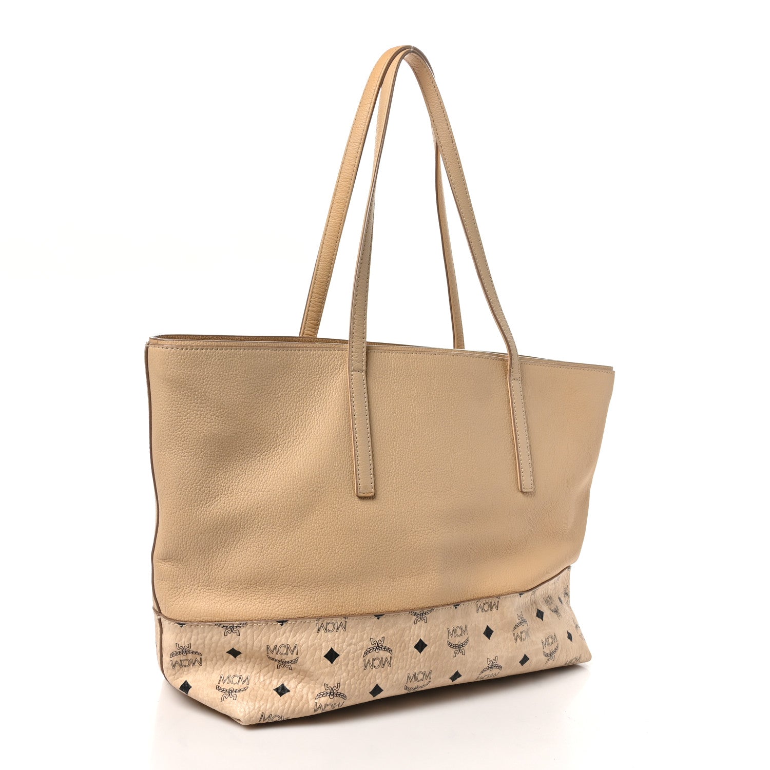 MCM Calfskin Visetos Anya Shopper Tote Beige 3 of 11