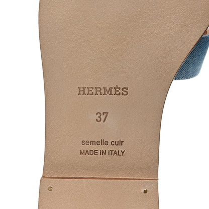 Hermes Denim Canvas Oran Sandals 37 Bleu Clair 6 of 9