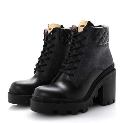 Gucci Apollo Calfskin GG Supreme Nappa Samoa Quilted Lace Up Ankle Boots 35 Black 4 of 7