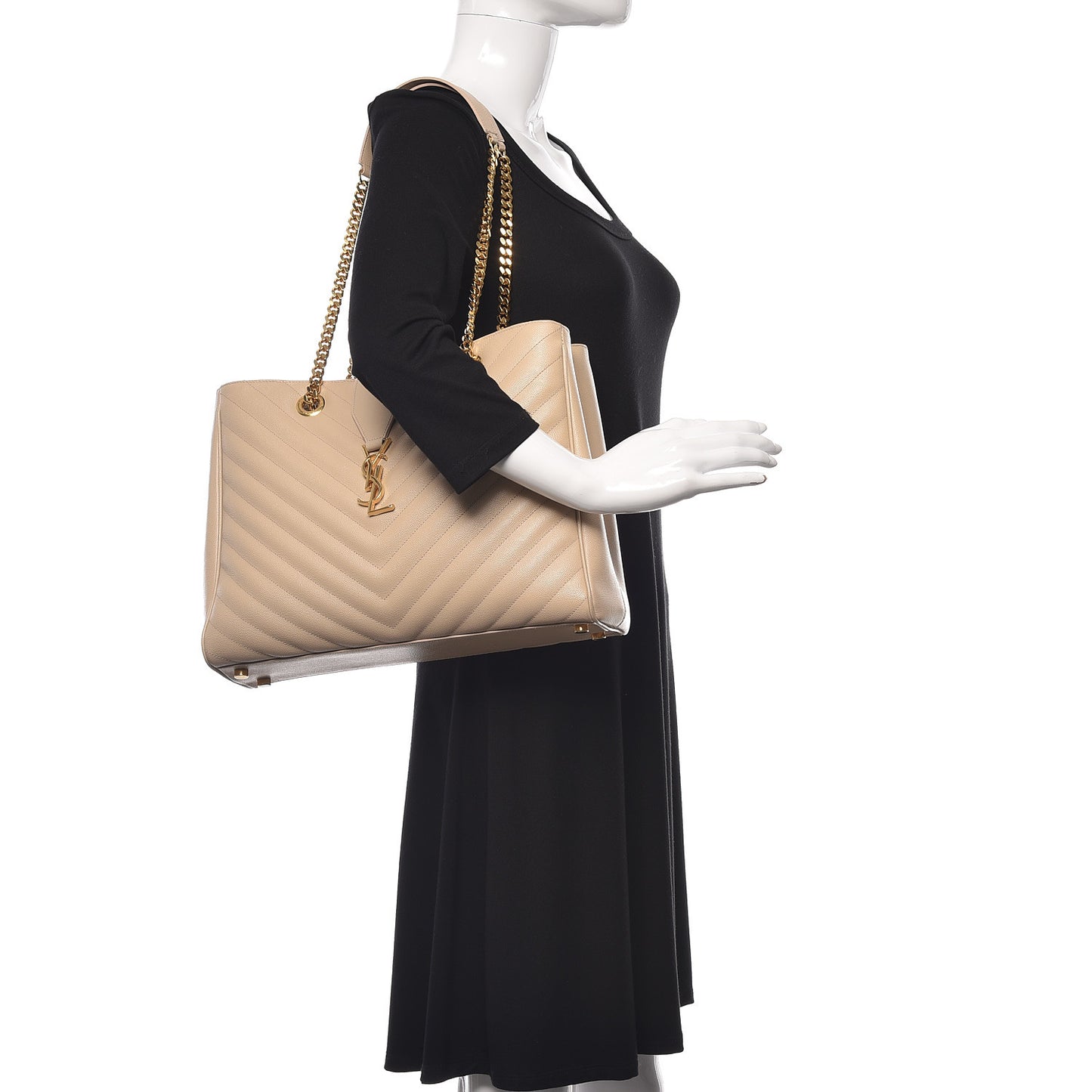 Grain De Poudre Matelasse Chevron Monogram Shopping Bag Nude Powder