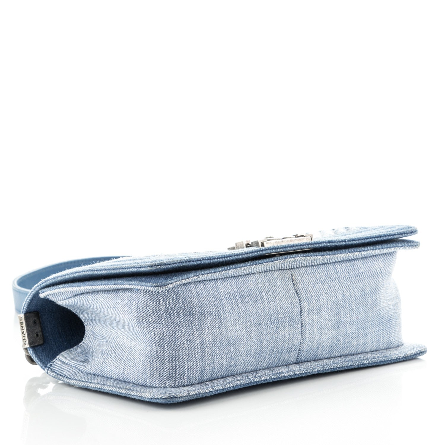 Chanel Denim Chevron Quilted Medium Boy Flap Blue 4 of 8