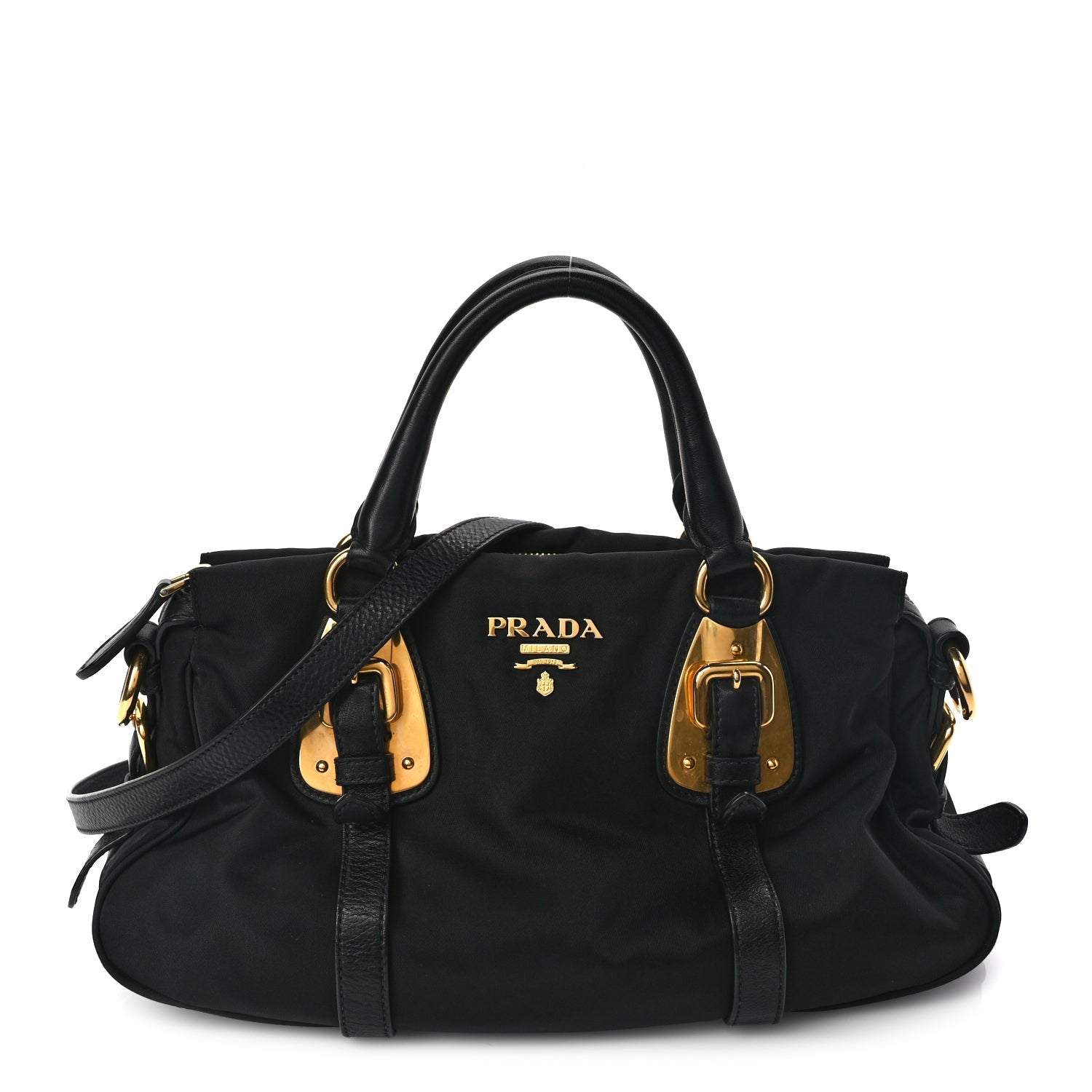 Prada Tessuto Nylon Soft Calfskin Shopping Satchel Black 1 of 8