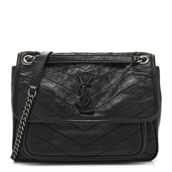 Saint Laurent Crinkled Calfskin Matelasse Monogram Medium Niki Chain Satchel Black 1 of 1