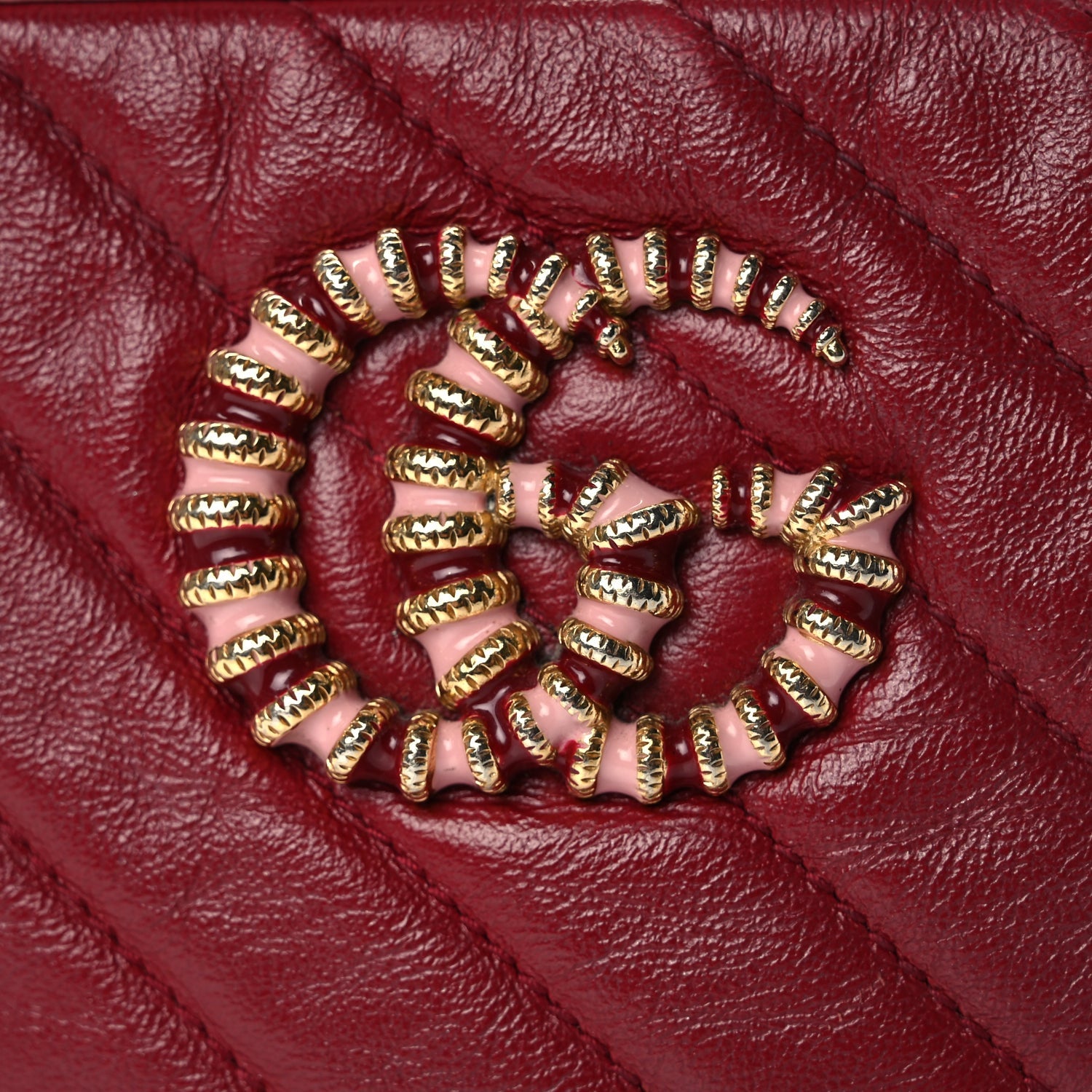 Gucci Azalea Calfskin Enamel Matelasse Diagonal Small Torchon GG Marmont Chain Shoulder Bag New Cherry Red Wild Rose 8 of 14