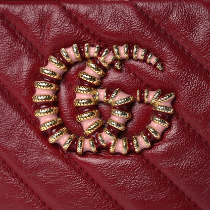 Gucci Azalea Calfskin Enamel Matelasse Diagonal Small Torchon GG Marmont Chain Shoulder Bag New Cherry Red Wild Rose 8 of 14