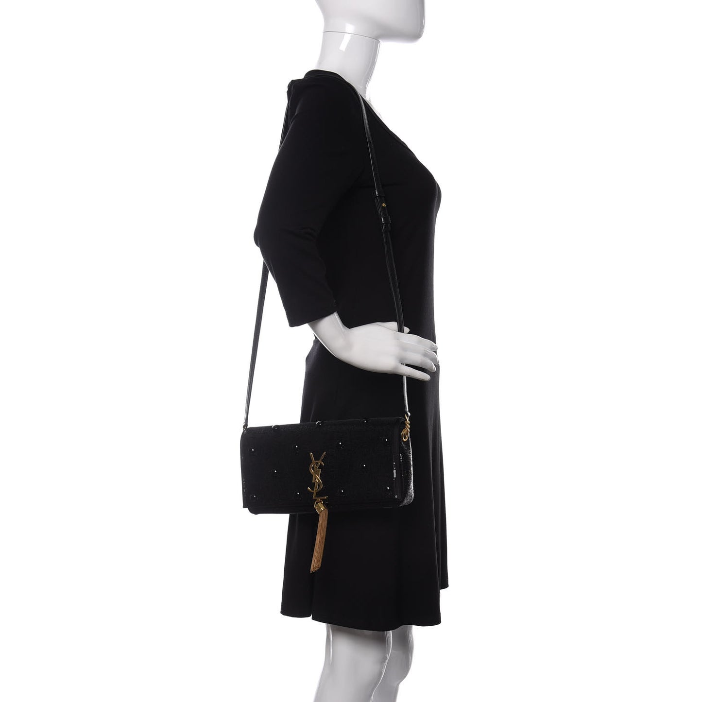 Sequin Satin Monogram Tassel Kate 99 Black