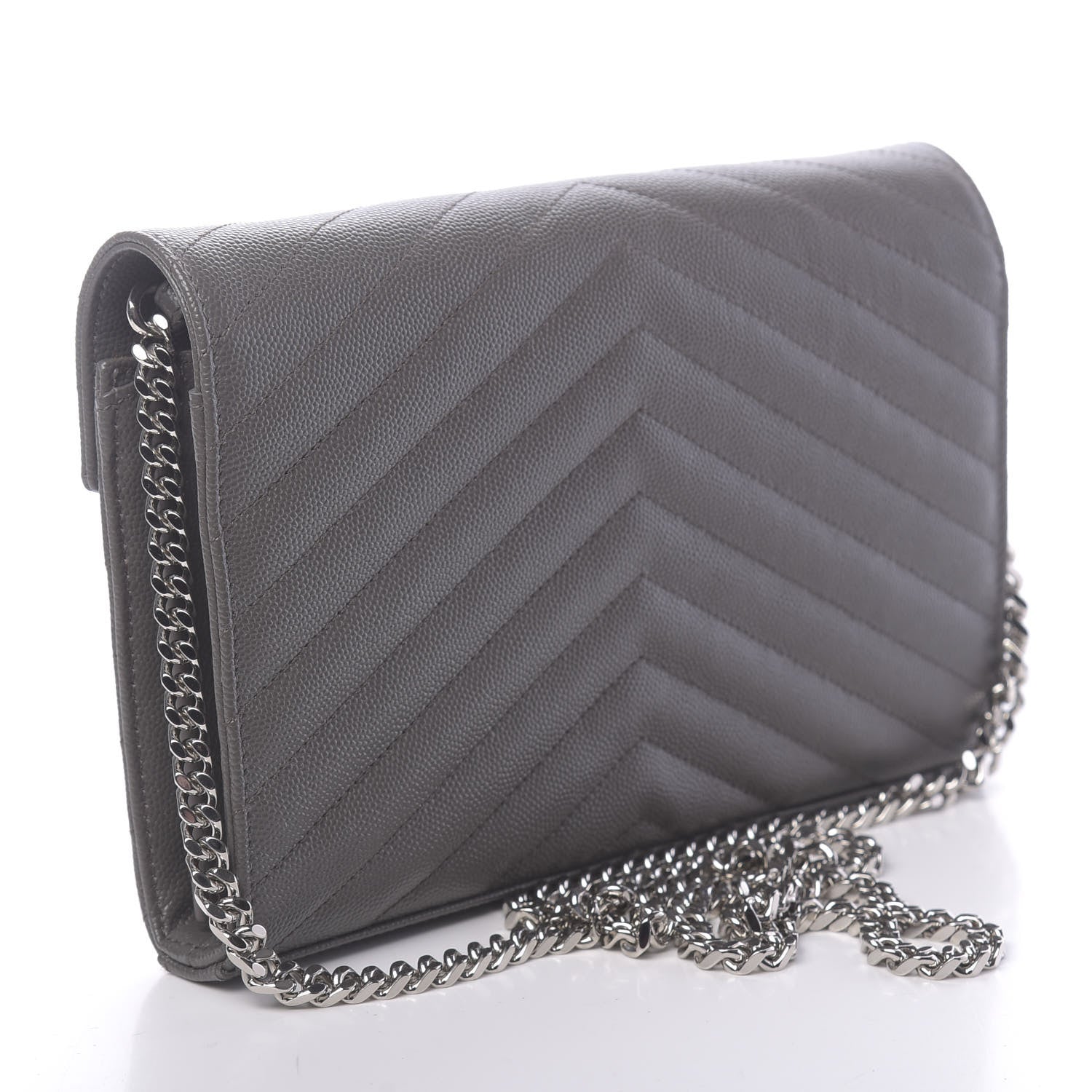 Saint Laurent Grain De Poudre Matelasse Chevron Monogram Chain Wallet Earth 3 of 9